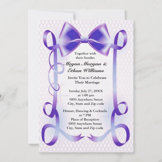 Blauwe Boog en Lint Grens Bruiloft Uitnodiging (Voorkant)