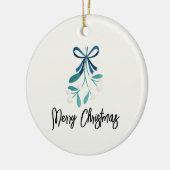 Blauwe boog en maretak keramisch ornament (Links)