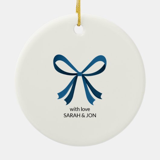 Blauwe boog en maretak keramisch ornament (Achterkant)