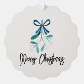 Blauwe boog en maretak ornament kaart (Voorkant)