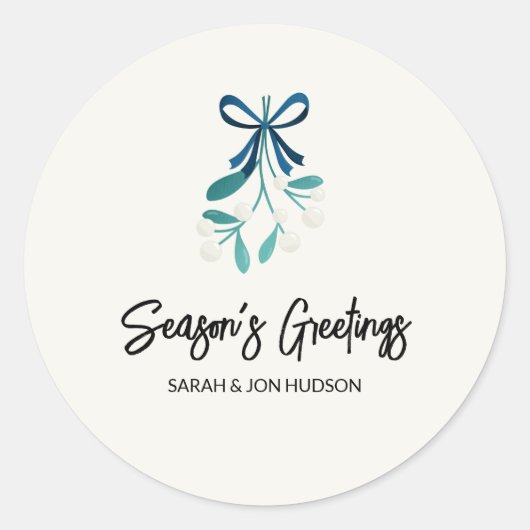 Blauwe boog en maretak ronde sticker (Voorkant)