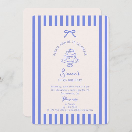 Blauwe boog, gestreepte blauwe verjaardag kaart (Voorkant / Achterkant)