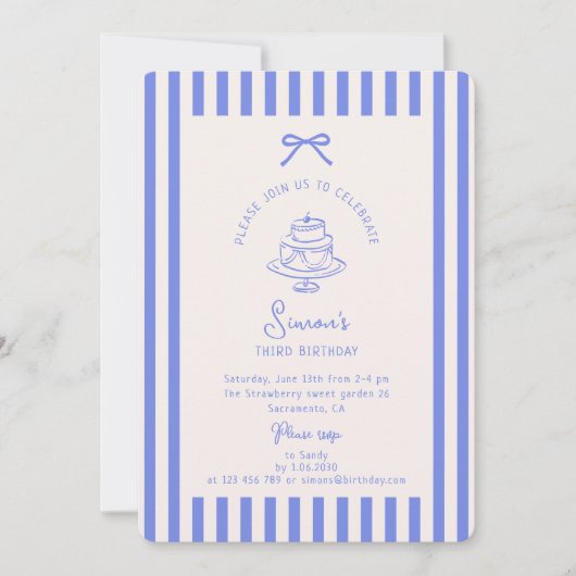 Blauwe boog, gestreepte blauwe verjaardag kaart (Voorkant)