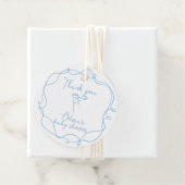 Blauwe boog golvende hand getekende jongen baby sh bedankjes labels (In situ)