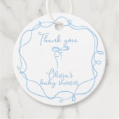 Blauwe boog golvende hand getekende jongen baby sh bedankjes labels (Voorkant)