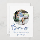 Blauwe boog hand getekend opslaan van de datum fot aankondigingskaart (Voorkant / Achterkant)