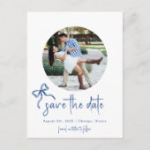 Blauwe boog hand getekend opslaan van de datum fot aankondigingskaart (Voorkant)