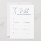 Blauwe Boog Hoe Oud Was Ze Raden BruidsGame Kaart (Voorkant)