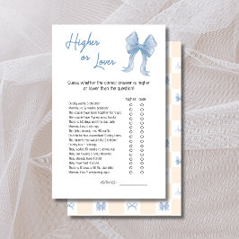 Blauwe Boog Hoger of Lager Baby Shower Spelkaart