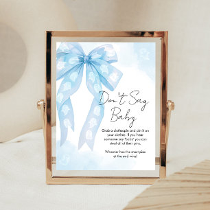 Blauwe Boog Kleine Boo Shower Zeg Geen Baby Bord Poster