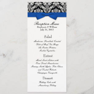 Blauwe Boog met Damast Huwelijksreceptie Menu Kaart