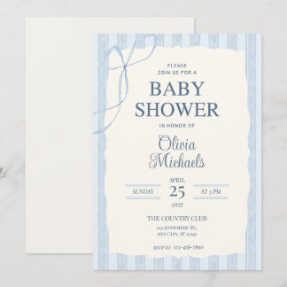 Blauwe Boog Minimalistische Baby Shower Uitnodigin Notitiekaartje
