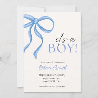 Blauwe Boog Minimalistische Baby Shower Uitnodigin Notitiekaartje