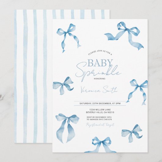 Blauwe Boog Moderne Baby Sprinkle Kaart (Voorkant / Achterkant)