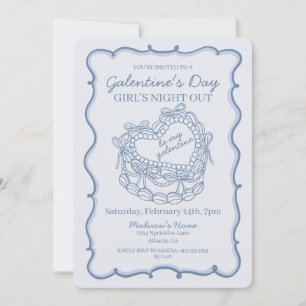 Blauwe Boog Retro Hart Coquette Cake Galentine Kaart