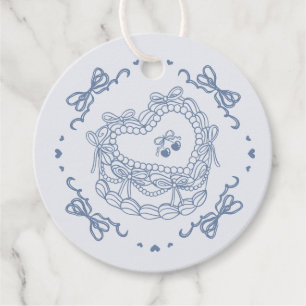 Blauwe Boog Retro Hart Coquette Taart Bachelorette Bedankjes Labels