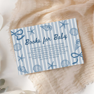 Blauwe Boog Schelp Baby Shower Boeken voor Baby Informatiekaartje