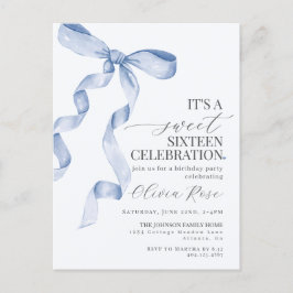 Blauwe Boog Sweet Sixteen Verjaardagsfeest Uitnodi Briefkaart