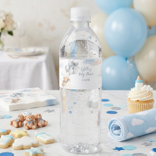 Blauwe Boog Teddybeer Ballonnen Wolken Jongen Waterfles Etiket