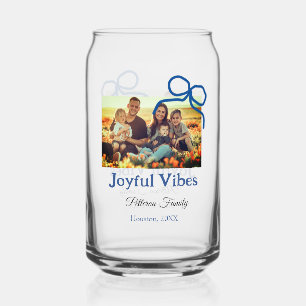 Blauwe boog vreugdevolle Vibes voeg familienaam fo Blikvorm Glas