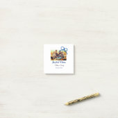 Blauwe boog vreugdevolle Vibes voeg familienaam fo Post-it® Notes (Op bureau)