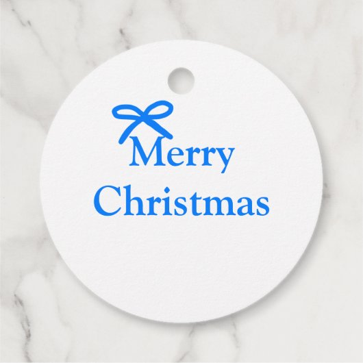 Blauwe boog vrolijk kerstcadeau's eenvoudig modern bedankjes labels (Achterkant)