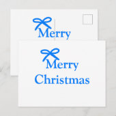 Blauwe boog vrolijk kerstcadeau's eenvoudig modern briefkaart (Voorkant / Achterkant)