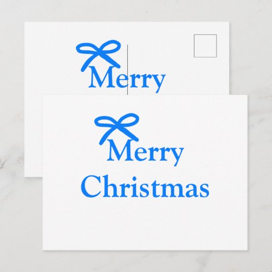 Blauwe boog vrolijk kerstcadeau's eenvoudig modern briefkaart (Voorkant / Achterkant)