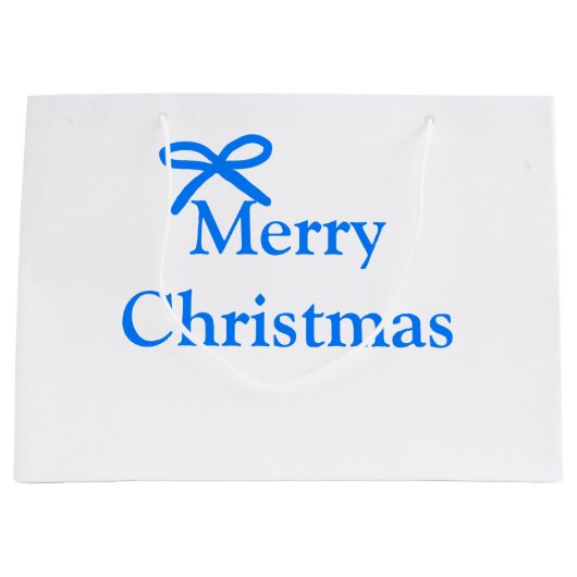 Blauwe boog vrolijk kerstcadeau's eenvoudig modern groot cadeauzakje (Voorkant)