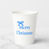 Blauwe boog vrolijk kerstcadeau's eenvoudig modern papieren bekers (Achterkant)