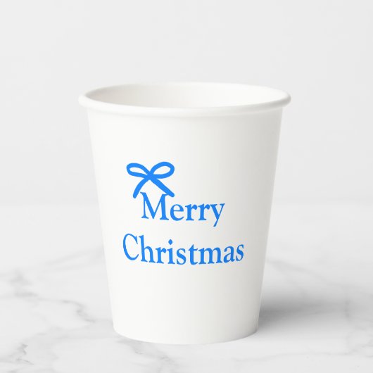 Blauwe boog vrolijk kerstcadeau's eenvoudig modern papieren bekers (Voorkant)