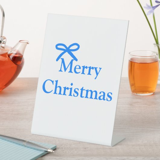 Blauwe boog vrolijk kerstcadeau's eenvoudig modern reclamebord met voetstuk (Insitu)