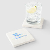 Blauwe boog vrolijk kerstcadeau's eenvoudig modern stenen onderzetter (Zijkant)