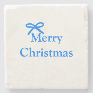 Blauwe boog vrolijk kerstcadeau's eenvoudig modern stenen onderzetter