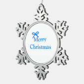 Blauwe boog vrolijk kerstcadeau's eenvoudig modern tin sneeuwvlok ornament (Rechts)