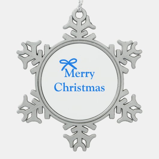 Blauwe boog vrolijk kerstcadeau's eenvoudig modern tin sneeuwvlok ornament (Voorkant)