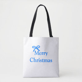 Blauwe boog vrolijk kerstcadeau's eenvoudig modern tote bag