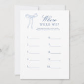 Blauwe boog waar waren we gokken bruids spel kaart (Voorkant)