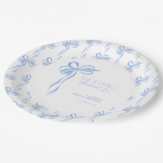 Blauwe boog Ze bindt het knoop Vrijgezellenfeest Papieren Bordje (Gekanteld)