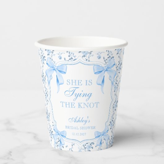 Blauwe Boog Ze Knoopt de Knoop Bruids douche Papieren Bekers (Voorkant)