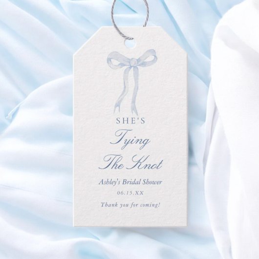 Blauwe Boog Zij Knoop Haar Bruiloft Bruidsfeest Cadeaulabel