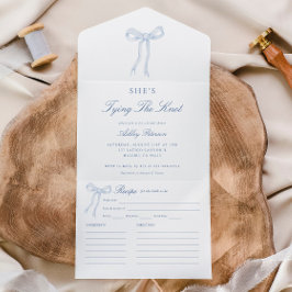 Blauwe Boog Zij Knoopt de Knoop Bruidsfeest All In One Uitnodiging