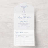 Blauwe Boog Zij Knoopt de Knoop Bruidsfeest All In One Uitnodiging (Binnen)