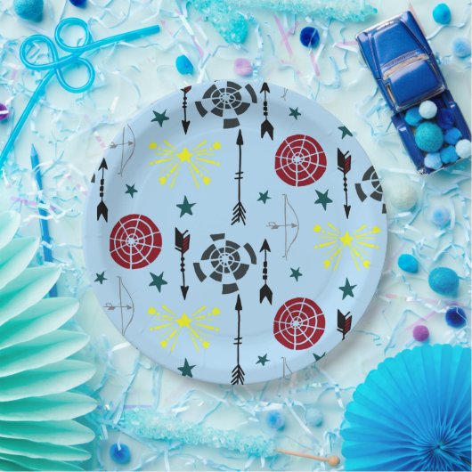 Blauwe boogschieten pijlen en doelen papieren bordje (Feest)