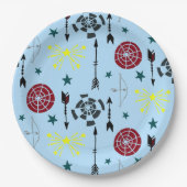 Blauwe boogschieten pijlen en doelen papieren bordje (Voorkant)