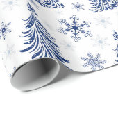 Blauwe boom en sneeuwvlokverpakking cadeaupapier (Rol Hoek)