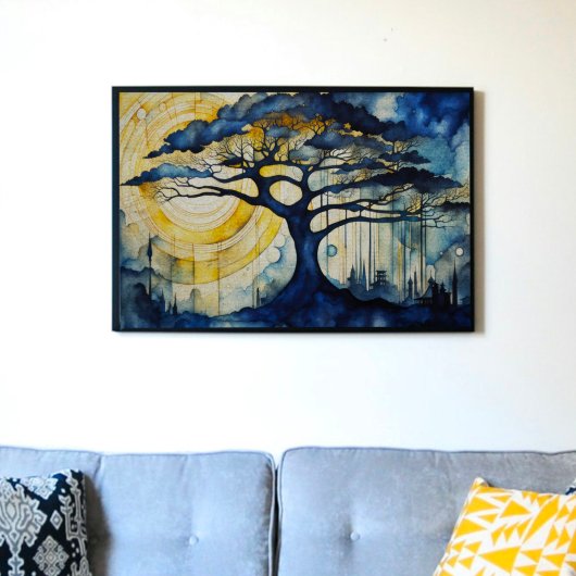 Blauwe boom in Moonlight Decoupage Tissue Paper Tissuepapier