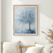 Blauwe boom kalmerende muurkunst foto afdruk