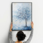 Blauwe boom kalmerende muurkunst foto afdruk