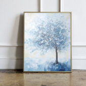 Blauwe boom kalmerende muurkunst foto afdruk